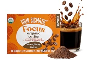 Four Sigmatic Focus Organic Mushroom Coffee | Instant Mushroom Coffee Mix with Lion's Mane, Chaga and Rhodiola for Better Focus and Immune Support | 10 Packets