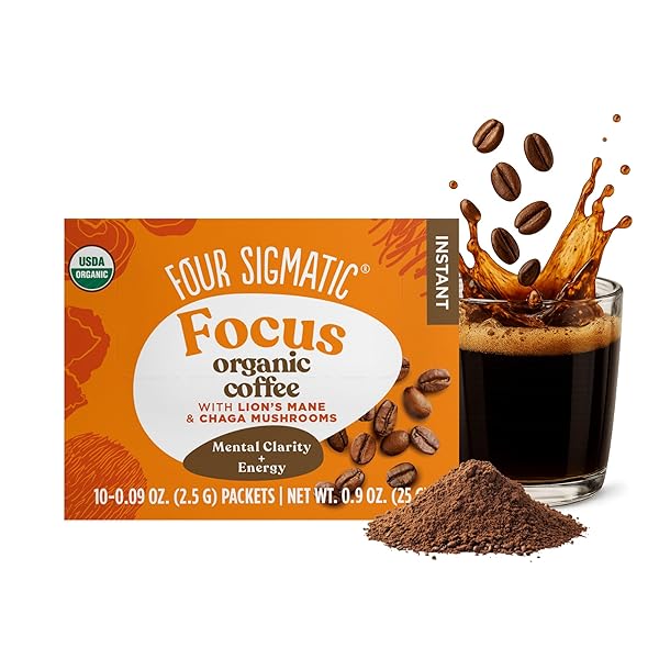 FOUR SIGMATIC FOCUS ORGANIC MUSHROOM COFFEE | INSTANT MUSHROOM COFFEE MIX WITH LION’S MANE, CHAGA AND RHODIOLA FOR BETTER FOCUS AND IMMUNE SUPPORT | 10 PACKETS