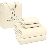 RUVANTI Flannel Sheets Queen Size - GOTS Certified 100% Organic Cotton, 4 Piece Warm, Soft & Breathable Set, Deep Pocket Snug Fit, Double Brushed Cozy All Season Bedding, Winter White