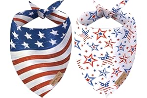 Oritasy 4th of July Dog Bandanas, 2-Pack Triangle Reversible Pet Scarves, Premium Fabric, US Flag Bandana for All Dogs (Large, Style 3)
