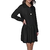 Karl Lagerfeld Womens Gathered Flounce Linen Longer Sleeved Shirt Dress