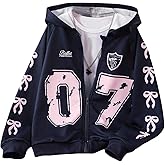 SweatyRocks Girl's Bow Graphic Zip Up Hoodie Sweatshirt Cute Long Sleeve Casual Jackets Fall Winter Trendy
