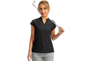 Soothfeel Women's Golf Shirt Cap Sleeve V Neck Polo Shirts Lightweight Quick Dry Workout Tennis Shirts Tops for Women