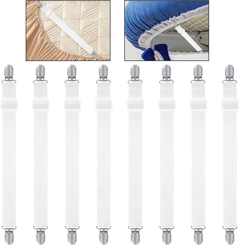 WELHAEPI Bed Sheet Clips 8 Pcs Adjustable Heavy Duty Fasteners Grippers