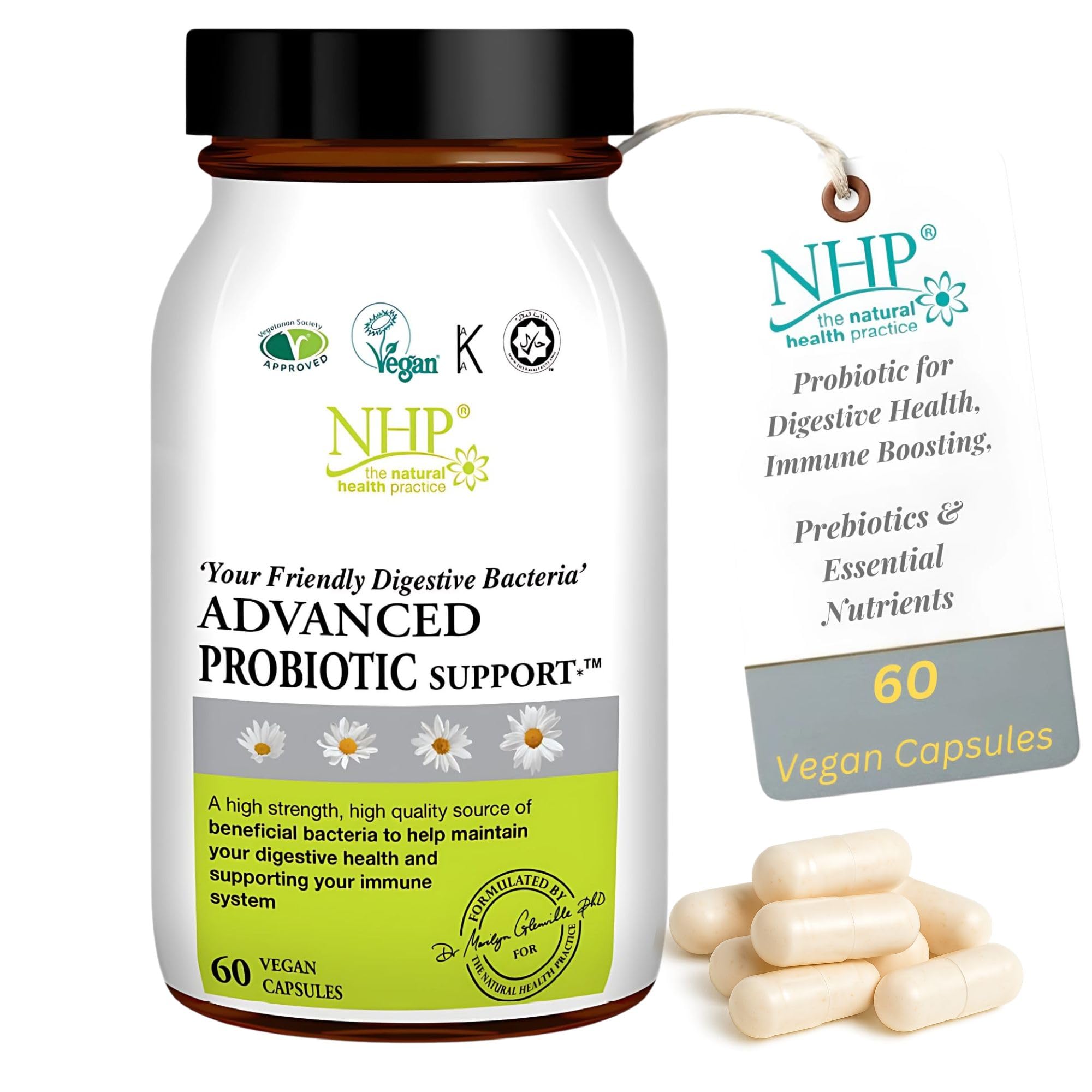 NHP Advanced Probiotic – High-Strength Gut Health & Immune Support Supplement | 22 Billion CFU with Lactobacillus & Bifidobacteria, Gamma Oryzanol & Prebiotics | Vegan, Gluten-Free, 60 Capsules