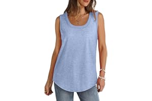 Ruziyoog Womens Tank Tops Summer Loose Fit Casual Flowy Sleeveless Tops Ribbed Trim Scoop Neck Curved Hem Trendy T Shirt 2024