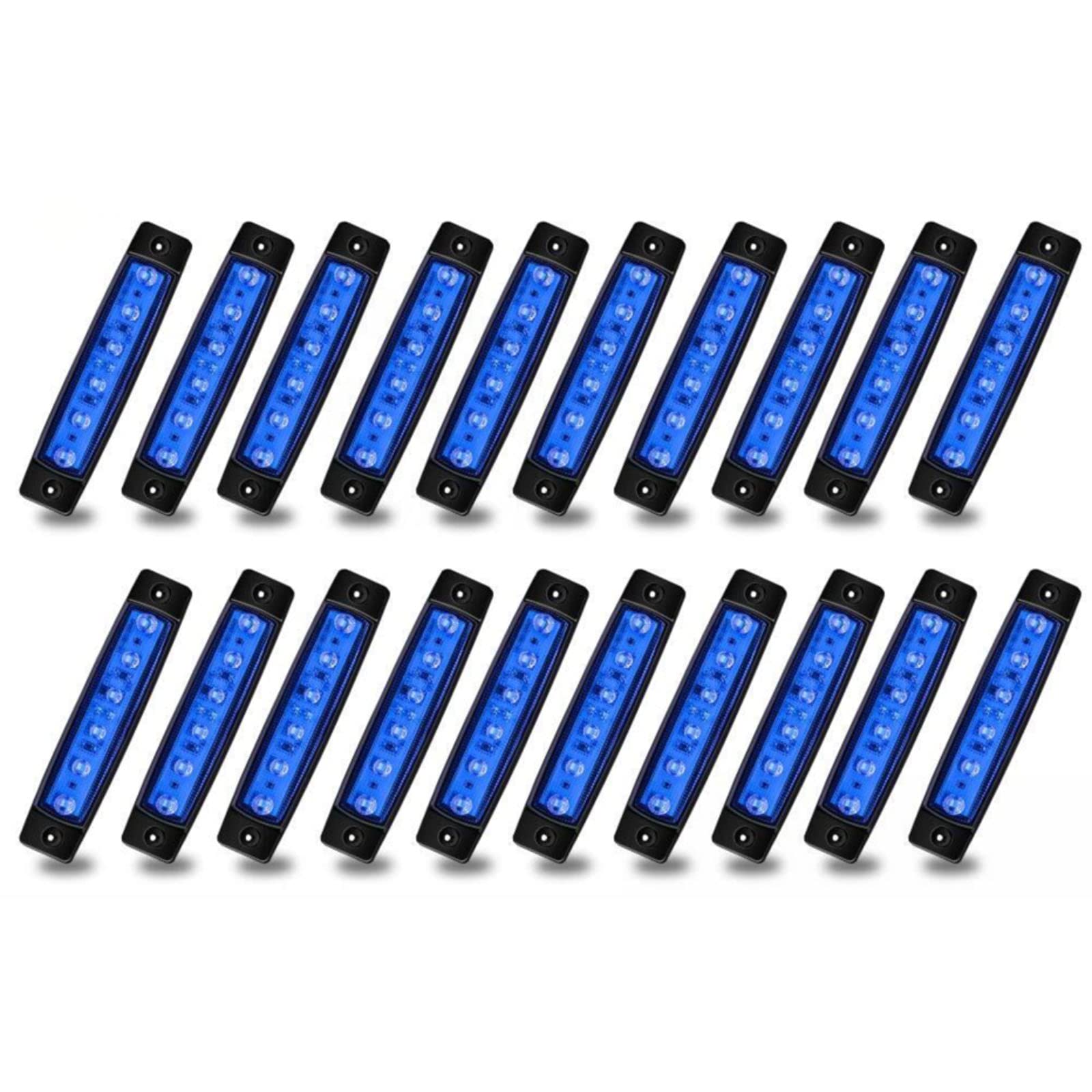 Biqing Trailer Marker Lights, 12V/24V 6LED side marker lights Universal Indicator of Position for Trailer Truck Camper van RV Pickup Boat Bus Lorry Caravan (20PCS, Blue)