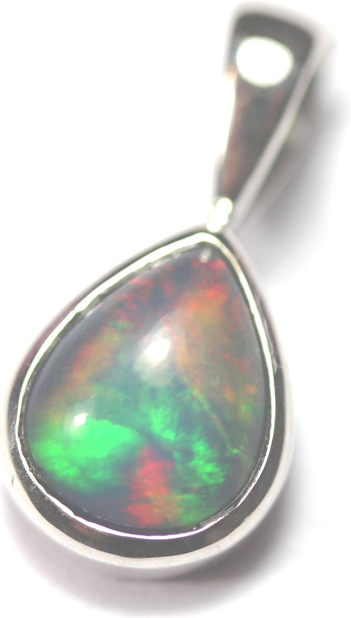 Mesmerizing Genuine Ethiopian Welo Opal Silver 925 Teardrop Pendant, Class, Multicolor, Video, Top.