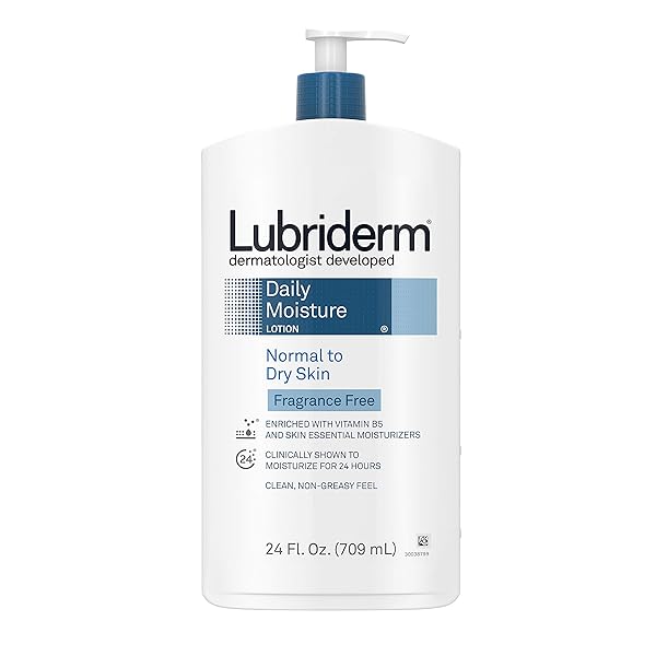 LUBRIDERM DAILY MOISTURE HYDRATING UNSCENTED BODY LOTION WITH VITAMIN B5 FOR NORMAL TO DRY SKIN, NON-GREASY AND FRAGRANCE-FREE LOTION. 24 FL. OZ