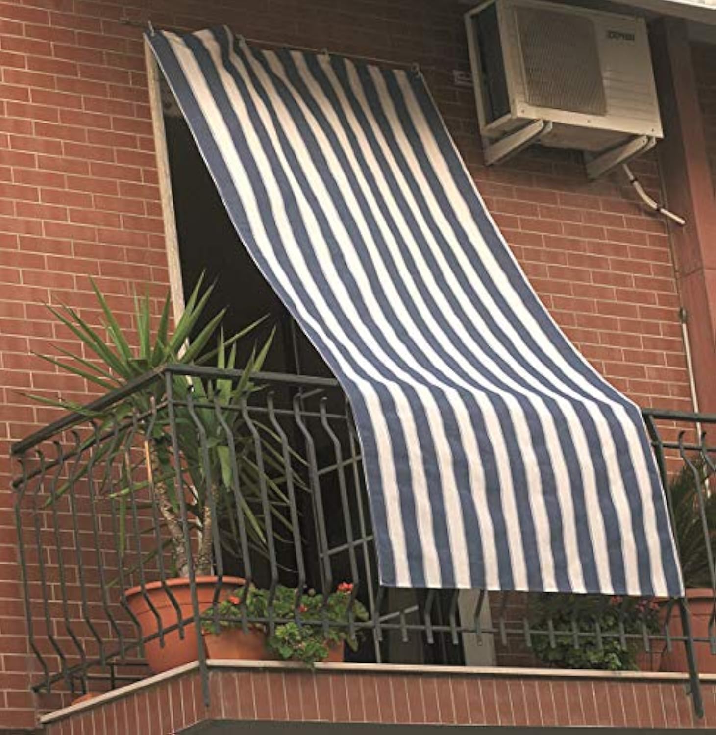 GEMITEX Striped Sun Curtain Riga Blue 150 x 290 cm, Cotton
