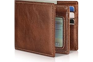 Artpaxy Mens Wallet Genuine Leather Bifold RFID Blocking Wallet for Men with 1 ID Window 13 Card Holders 2 cash pockets 1 Gift Box