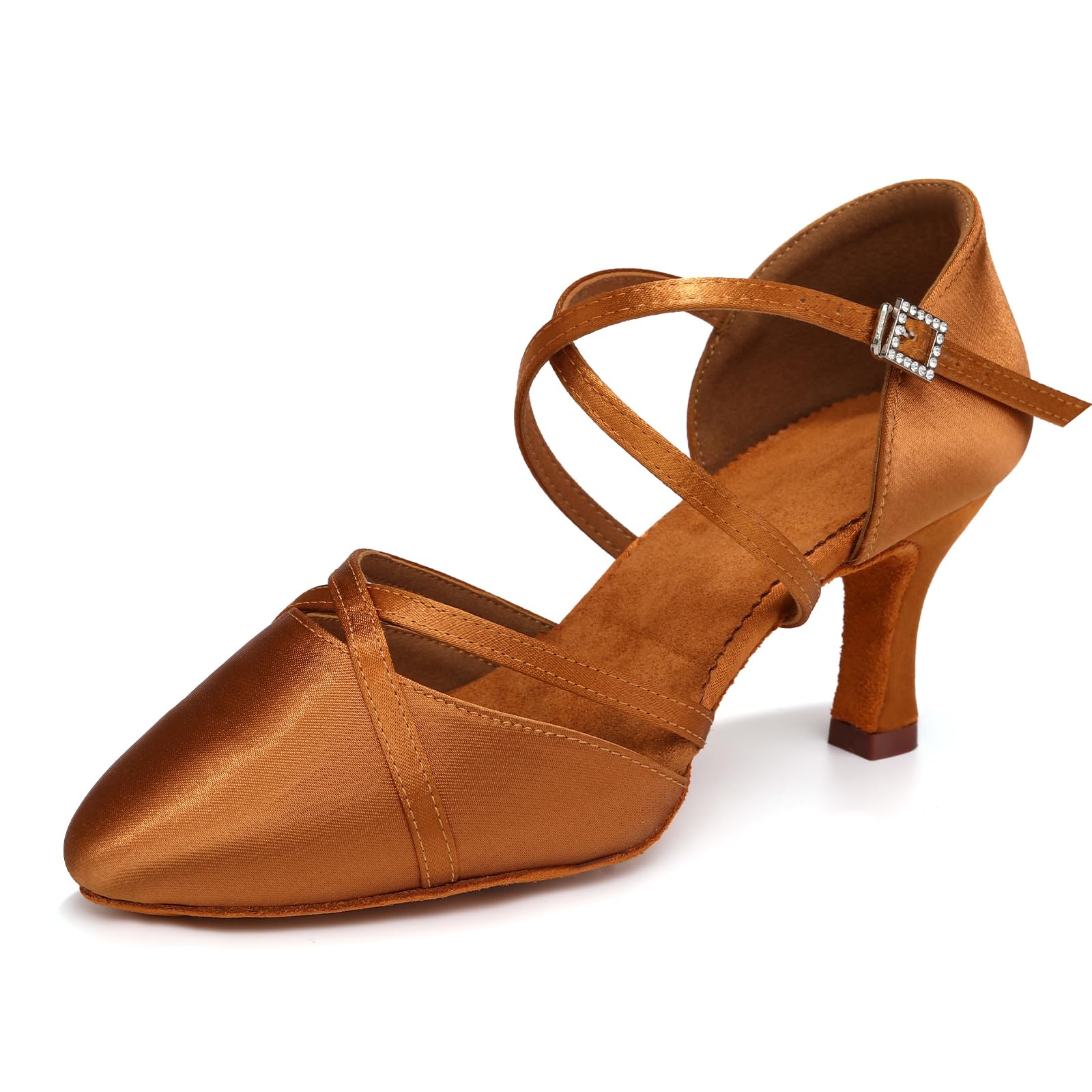 Photo 1 of HROYL Women Closed Toe Ballroom Dance Shoes Standard Practice Performence Latin Salsa Dance Shoes,933-DB-Brown-7,US 7.5