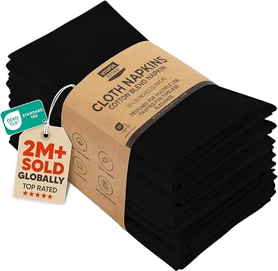 Utopia Kitchen 12 Pack Cotton Blend Cloth Napkins 50x50cm Black