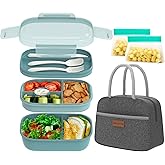 JBGOYON® Bento Lunch Box for Adults, Kids, Men, and Women – Includes Stackable Lunch Containers and Lunch Bag, Perfect for Boys and Girls, Microwave Safe and BPA-Free(Green )