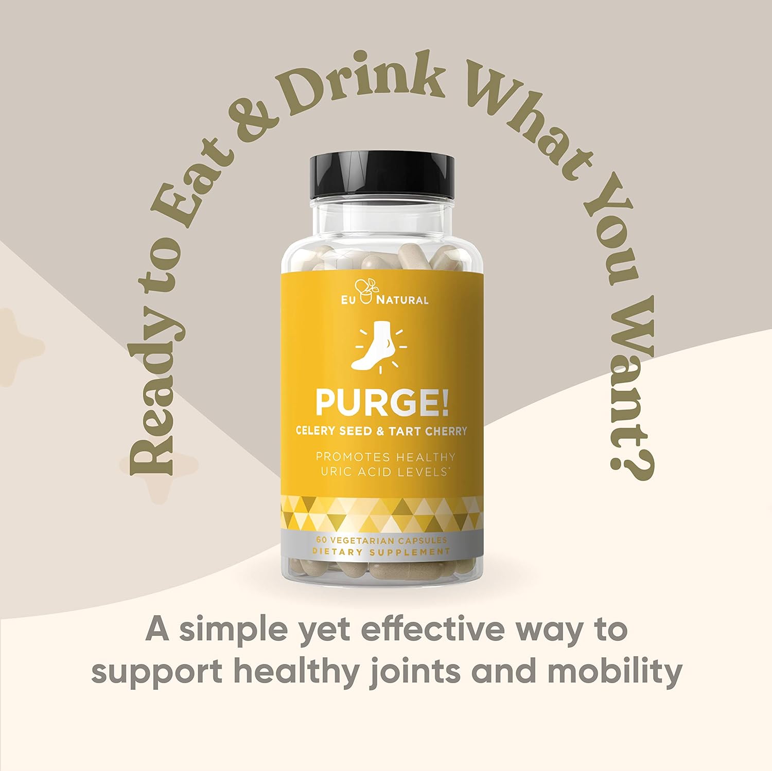 Purge! Uric Acid Cleanse & Joint Support – Ready to Eat & Drink What You Want? – Active Mobility, Strong Flexibility, Healthy Inflammation – Tart Cherry & Celery Seed – 60 Vegetarian Soft Capsules: Health & Personal Care