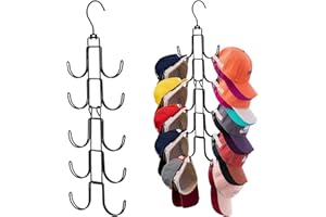 Hat Organizer for Closet, Collapsible Caps Rack with 10 Rotatable Large Hooks, Holds Up to 40 Baseball Caps, Metal Space Savi