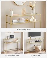 VASAGLE Console Table Gold Glass Top 35x100x80cm Adjustable Legs view 7