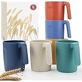 Wrova 16oz Wheat Straw Cups with handles set of 6-Plastic Cups Reusable-Unbreakable Kids Mugs-Dishwasher Safe & Microwave Safe-Ideal Plastic Mugs for Tea,Coffee,Camping,RV-Vibrant Color