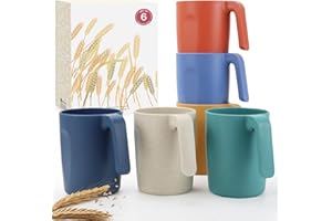 Wrova 16oz Wheat Straw Cups with handles set of 6-Plastic Cups Reusable-Unbreakable Kids Mugs-Dishwasher Safe & Microwave Safe-Ideal Plastic Mugs for Tea,Coffee,Camping,RV-Vibrant Color