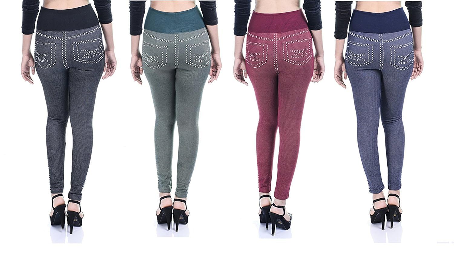 timbre women's denim printed high waist jeggings combo pack of 4