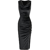 ZAFUL Women's Velvet Wedding Guest Dress Cowl Neck Sleeveless Cocktail Dresses Split Ruched Bodycon Dress