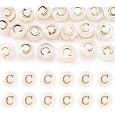 Pandahall 20pcs Shell Letter Beads Natural Freshwater Shell Beads with Golden Alphabet Letter C Flat Round Seashell Charms Beads with 0.8mm Hole for Bracelets Jewelry Making Key Chains