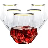 Goodluck 40 PCS Diamond Stemless Plastic Wine Whiskey Glasses, 12 Oz Disposable Cocktail Glasses, Suitable for Weddings, Birthday Parties, Family Gatherings, Bars, etc (Gold rimmed cups)