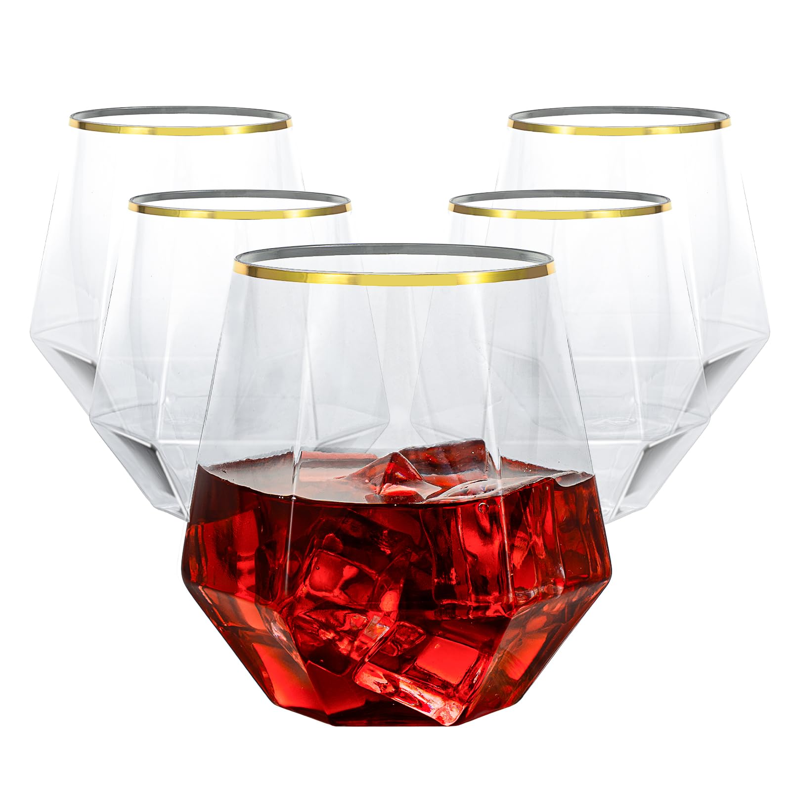 Photo 1 of (plastic)Goodluck 40 PCS Diamond Stemless Plastic Wine Whiskey Glasses, 12 Oz Disposable Cocktail Glasses, Suitable for Weddings, Birthday Parties, Family Gatherings, Bars, etc ?Gold rimmed cups?