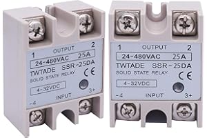 TWTADE 2PCS SSR-25 DA 25A 3-32V DC / 24-480V AC SSR Single Phase Solid State Relay