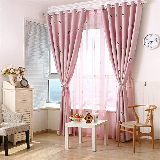 gyrohome cortina opaca con ojales de princesa color rosa