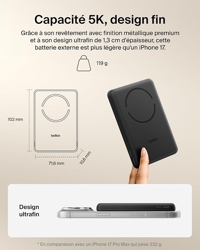 BoostCharge Batterie Externe Magnétique 5 000 mAh - Noir