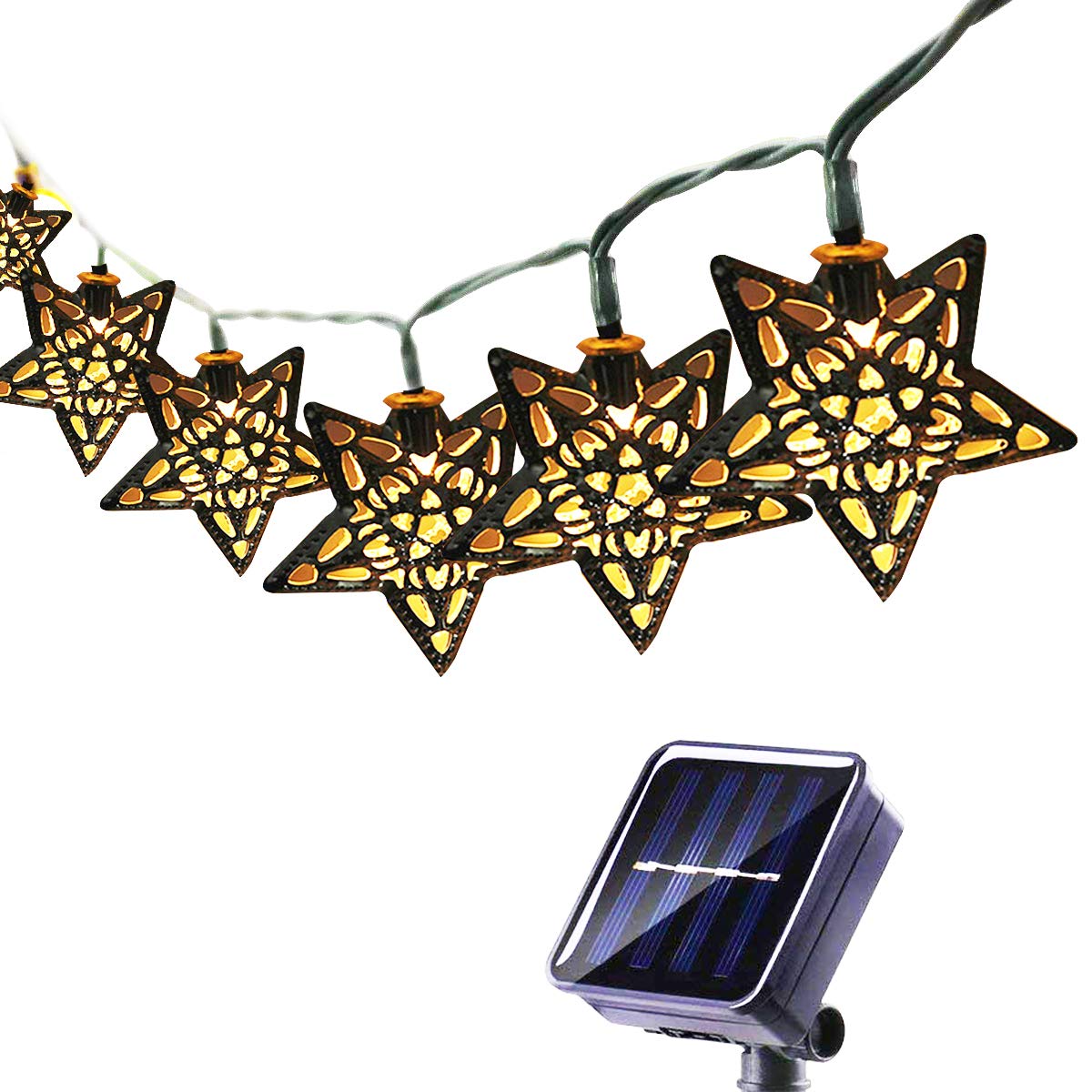KEEDA Solar Iron String Lights - Waterproof Fairy Decorative Lights for Outdoor Garden Yard Christmas Wedding Decor (Star-Shaped, 10LED)