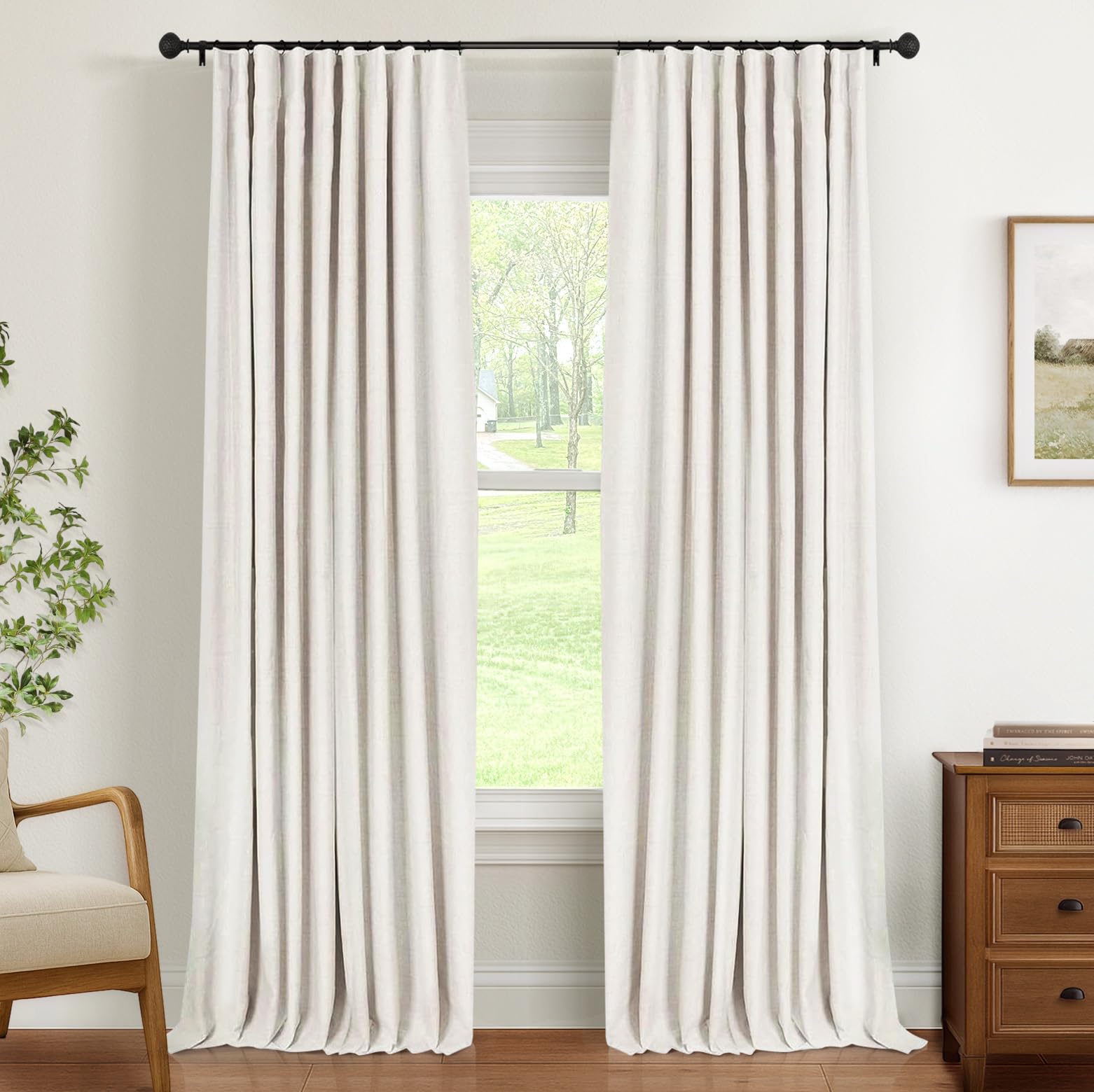 Photo 1 of INOVADAY Thermal Sliding Door Curtains 100% Blackout Curtains for Bedroom, Sliding Glass Door Drapes Extra Wide for Patio Linen Textured Farmhouse Window Treatment, Beige, 1 Panel, W50xL96