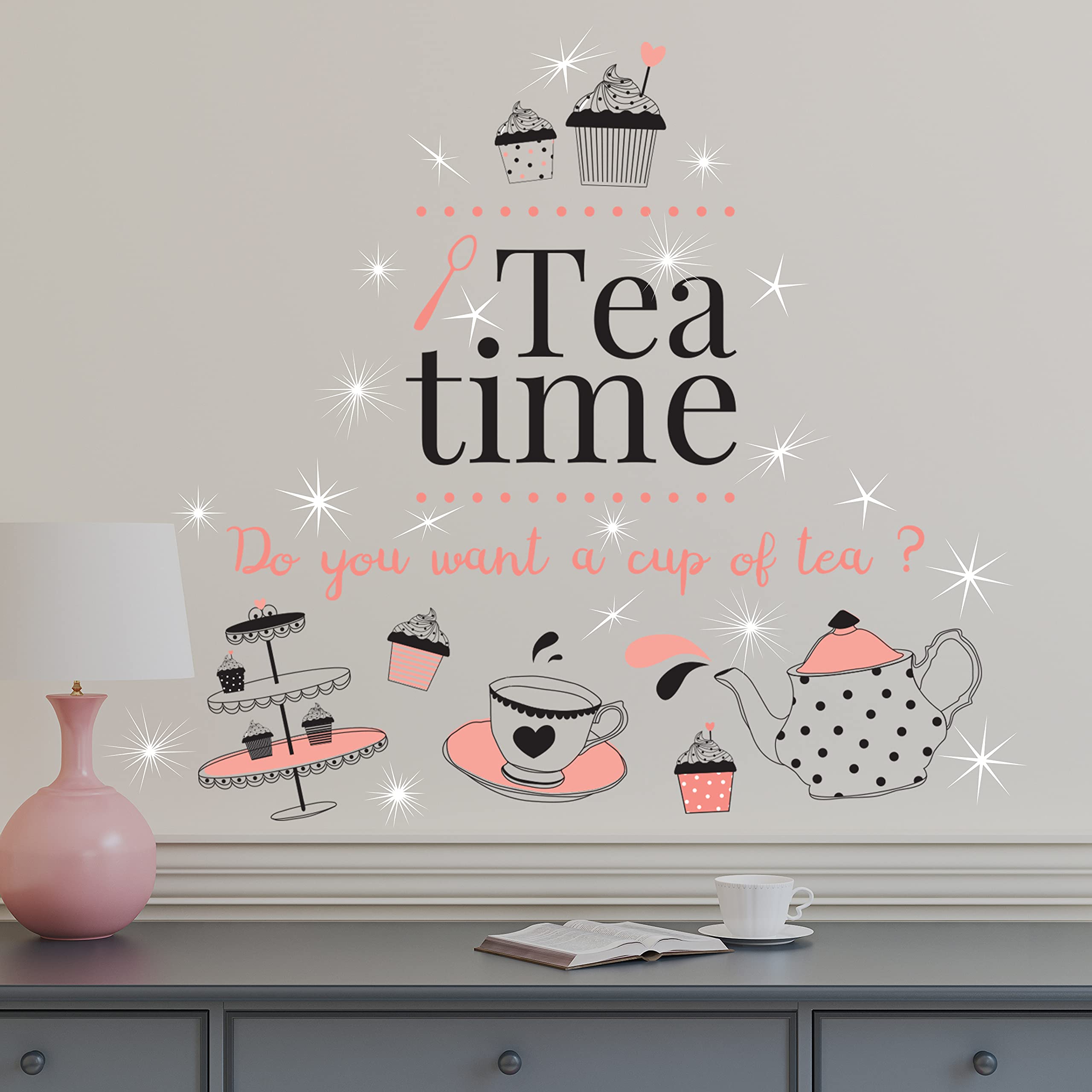 Wall Stickers Swarovski Crystals & Tea Coffee Cakes Murals Decals Home Decoration Living Room Nursery Restaurant Cafe Office Décor