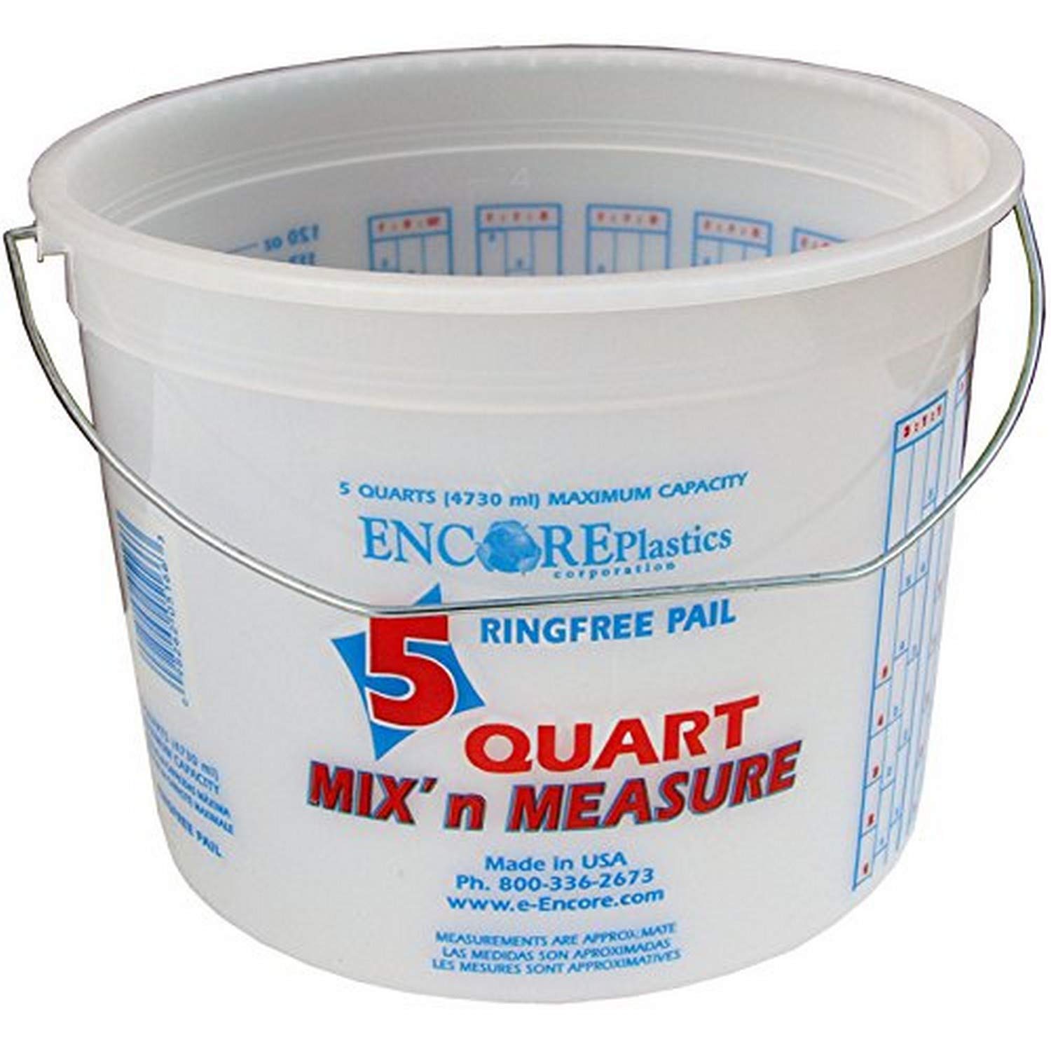 Encore Plastics 5166 Mix 'N Measure Ringfree Plastic Pail with Wire Handle, 5-Quart: Home Improvement