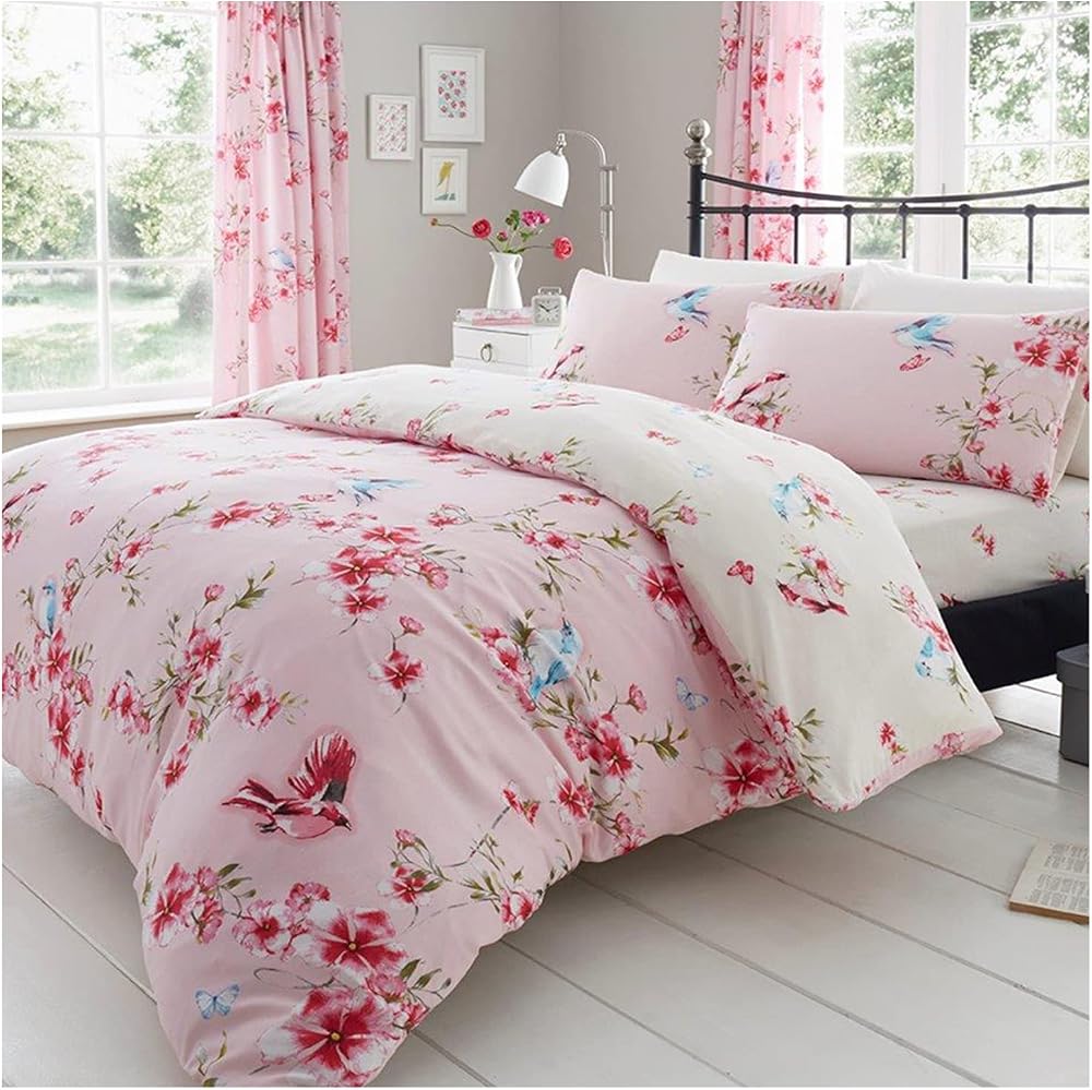 Gaveno Cavailia Luxury Bedding Duvet Cover Set Pink Birds Flowers Single