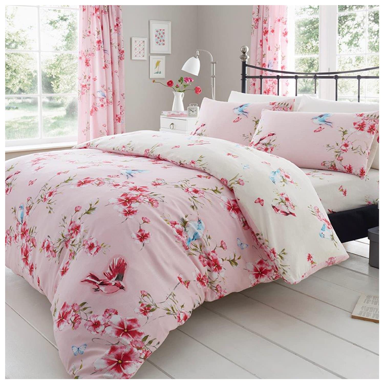 GC GAVENO CAVAILIA Easy Care Duvet Cover Printed Quilt Set Reversible Bedding, King, Pink