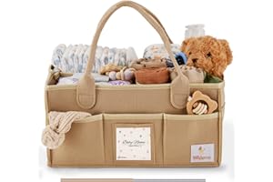 Babylicious Baby Diaper Caddy Organizer | Felt Changing Table Organizer - Large | Diaper Organizer for Changing Table | Name Card Included - Newborn Essentials Must Haves for Parents Tan