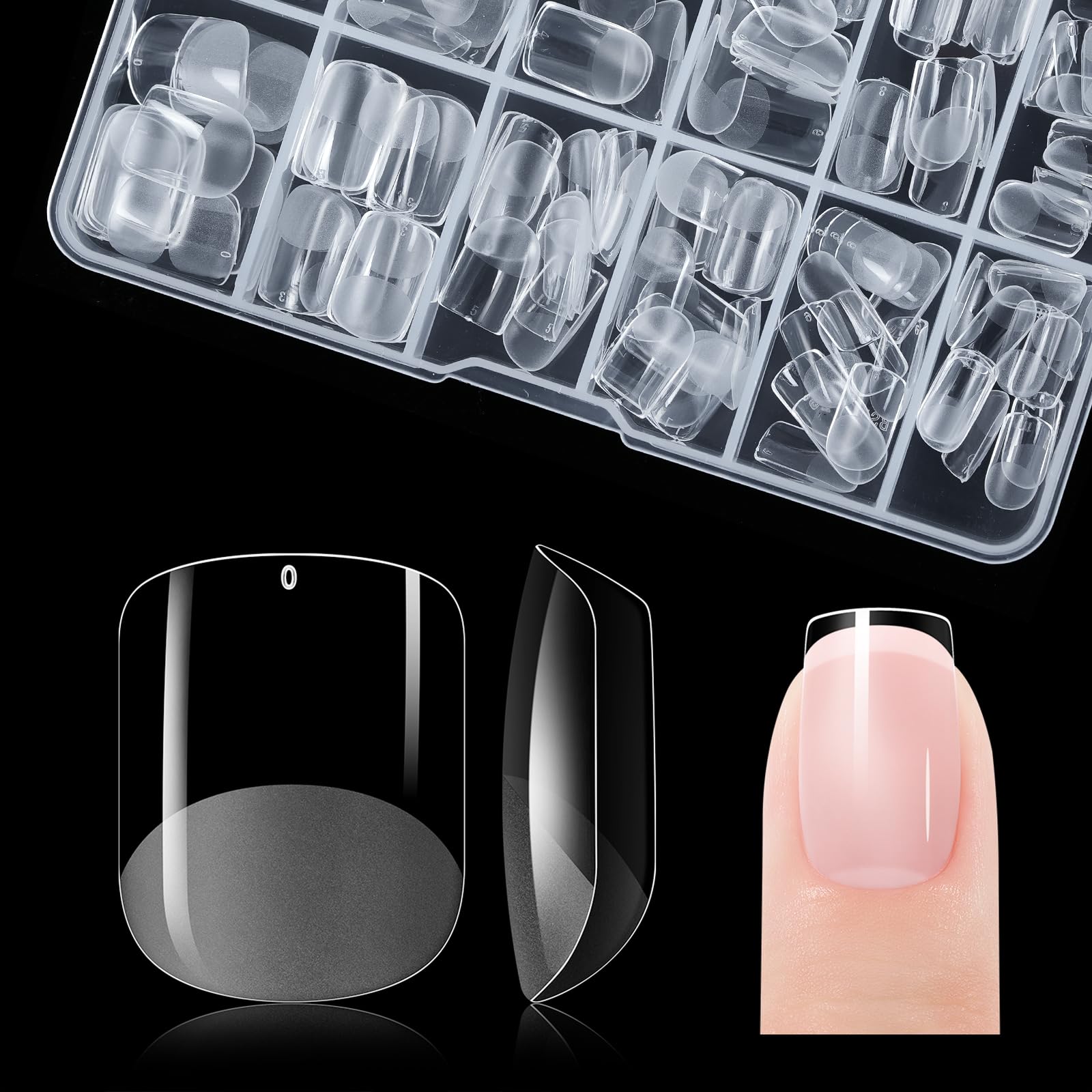 Extra Short Square Nail Tips for Salon: Gelike EC Soft False Gel Nails Tip Strong and Long Last- 240pcs 10 Sizes for DIY Practice Art Design at Home — image 1