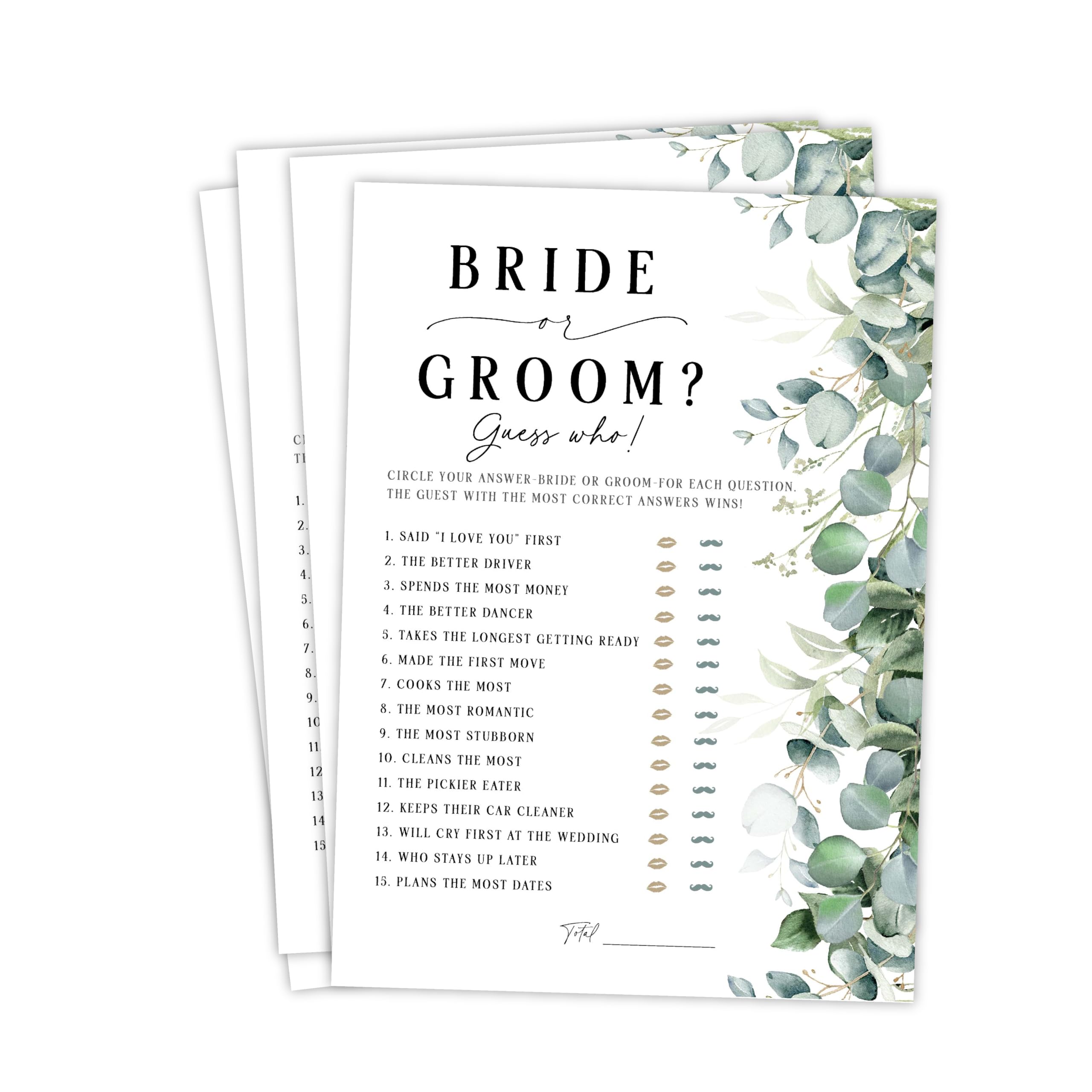 Photo 1 of Your Main Event Prints Bride or Groom Wedding Shower Game, Fun Bridal Shower Games, He Said She Said Trivia (Eucalyptus Neutral)