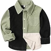 Tiinoh Toddler Boys Button Down Shirt Baby Long Sleeve Corduroy Color Block Kids Outfit Fall Winter Clothes
