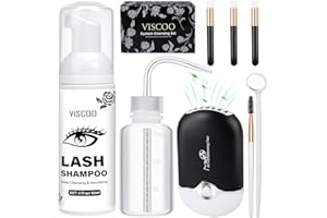 VISCOO Eyelash Shampoo for Eyelash Extension Kit, Eyelash Extension Cleanser with USB Lash Fan 150ml Wash Bottle 60ml Clean Mousse Mascara Brush Cleansing Brushes, Lash Shampoo for Salon Use (Black)