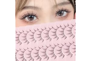 Manga Lashes Natural Look Japanese Anime Eyelashes Korean Asian Wispy Spiky Lash with Clear Band Short Fake Eyelash 10 Pairs 