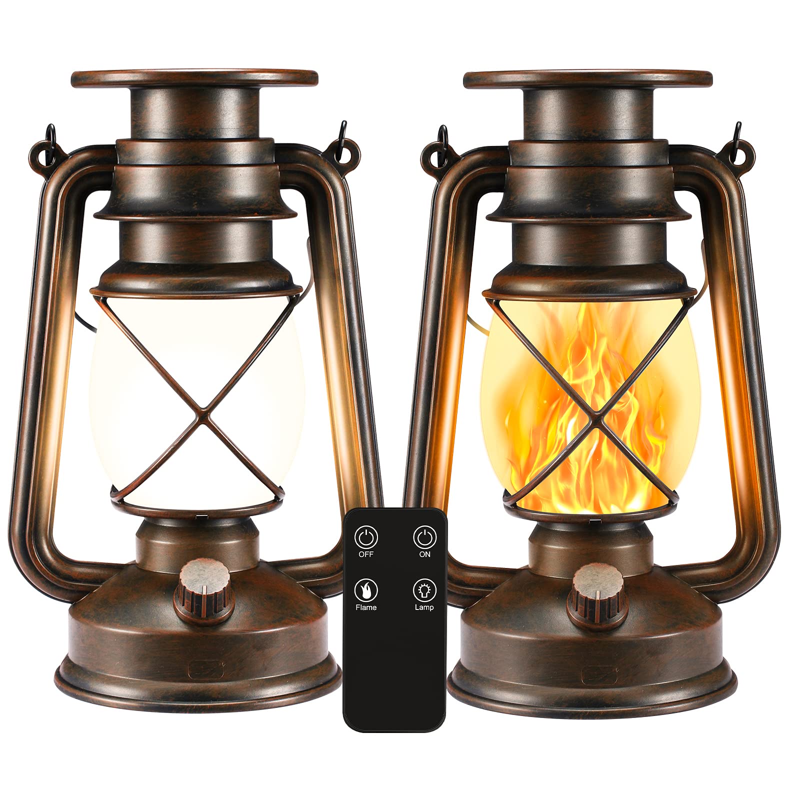 Solar Lantern Outdoor, Hanging Solar Lights Flickering Flame LED Vintage Lantern, Waterproof Camping Lamps, Auto On/Off Landscape Decor for Table Patio Garden Yard Pathway Porch, 2 Pack
