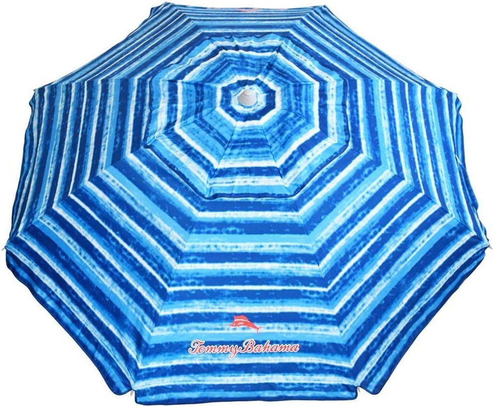 Tommy Bahama Sand Anchor Beach Umbrella SPF 100 Sun Protection (Blue/White)