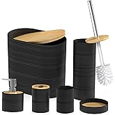 Hsundries Bathroom Accessory Set, 6-Pcs Black | Trash Can, Soap Dispenser, Toothbrush Holder &amp; Cup, Soap Dish, Toilet Brush