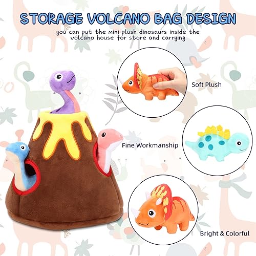 Threan Dinosaur Volcano House with Plush Dinosaurs Stuffed
