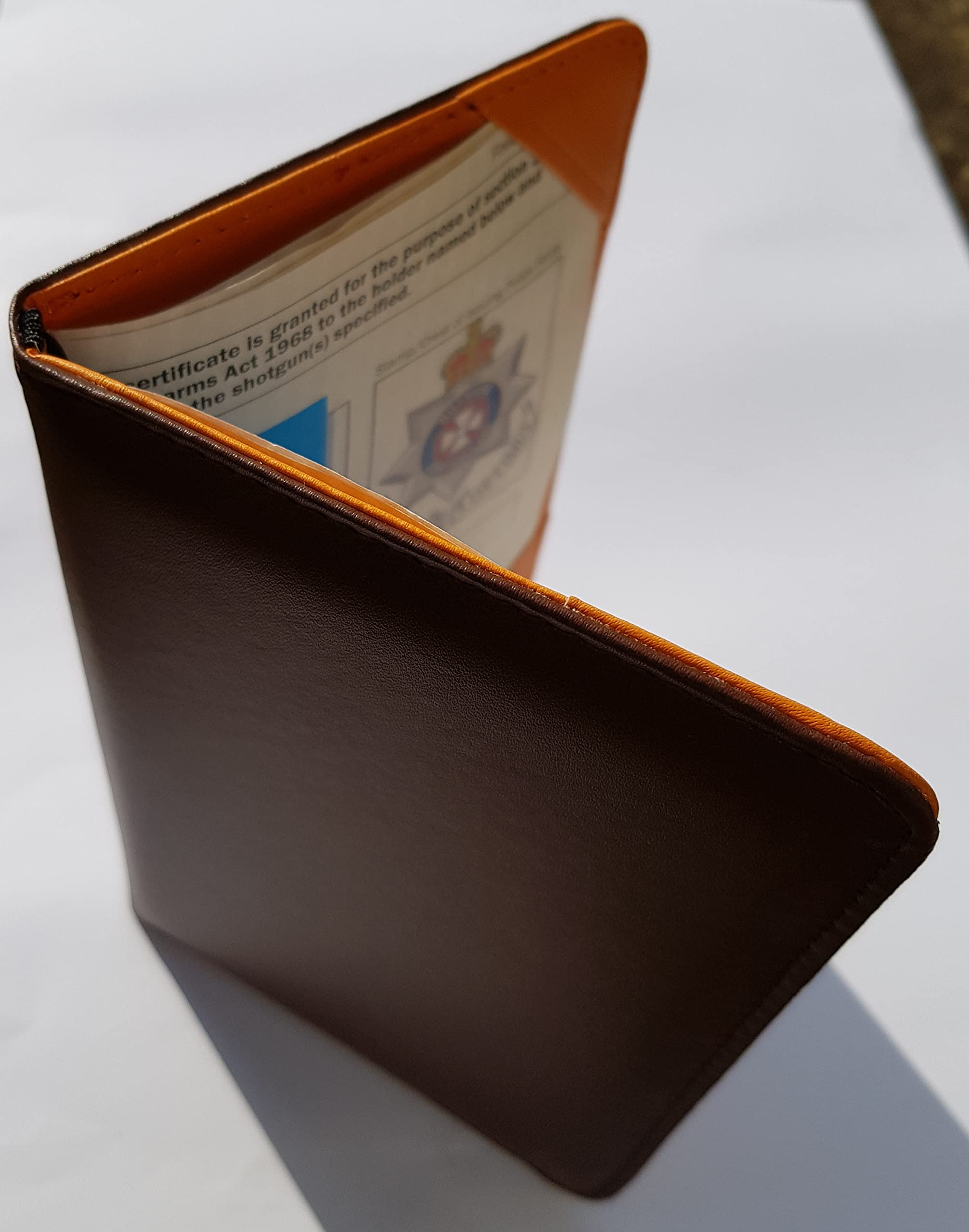 Farm Cottage Brands padded Shotgun/Firearms FAC shooting License Holder in brown for the new A5 License, or a standard A4 folded in half.