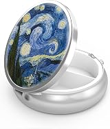 Hion Pill Box 3 Compartment Small Pill Case Starry Night Pattern