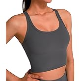 Women's Ribbed Athletic Tank Top with Removable Pads – Racerback Crop Top for Yoga, Gym, and Workout